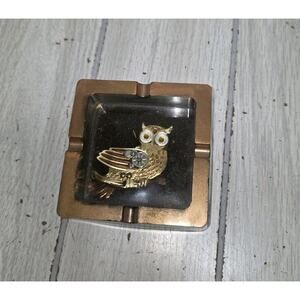Vintage 70s Mechanical Owl Bakelite Ashtray Gold Bird MCM Retro Catch All Dish